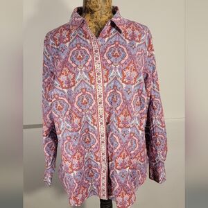Talbots Red and Blue Paisley Button Down Shirt